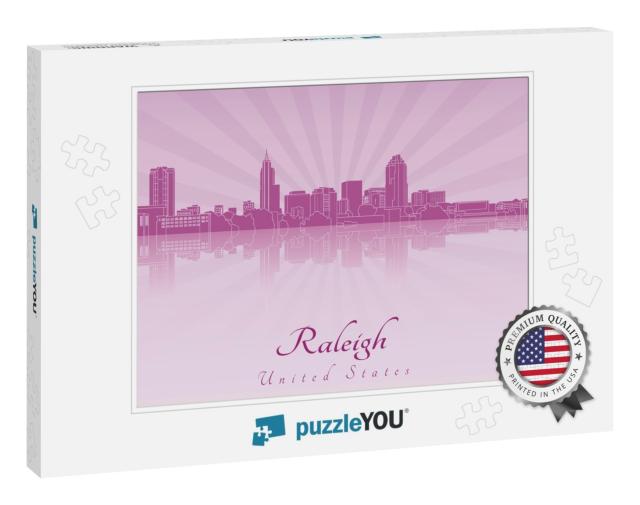 Raleigh Skyline in Purple Radiant Orchid in Editable Vect... Jigsaw Puzzle