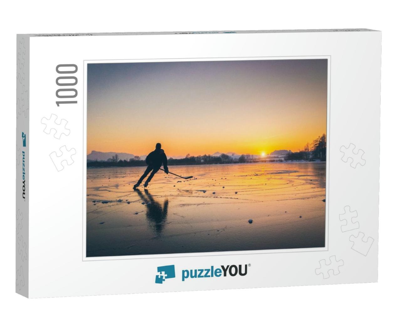 Scenic Panoramic View of the Silhouette of a Young Hockey... Jigsaw Puzzle with 1000 pieces