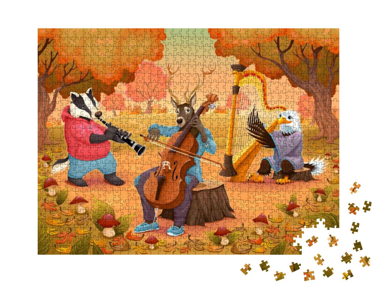 Musician Animals in the Wood. Cartoon & Vector Illustrati... Jigsaw Puzzle with 1000 pieces