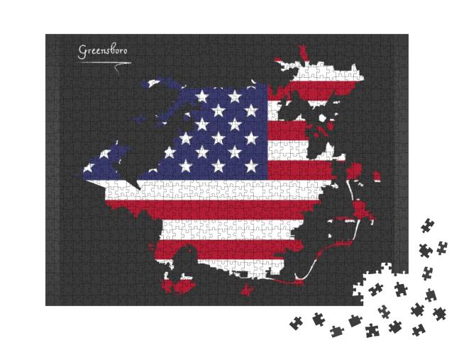 Greensboro North Carolina Map with American National Flag... Jigsaw Puzzle with 1000 pieces