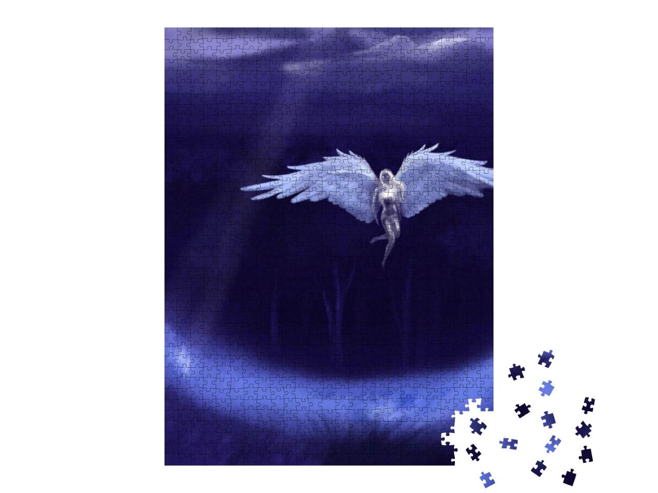 Angel Wings Illustration Digital Art Style Painting Blue... Jigsaw Puzzle with 1000 pieces