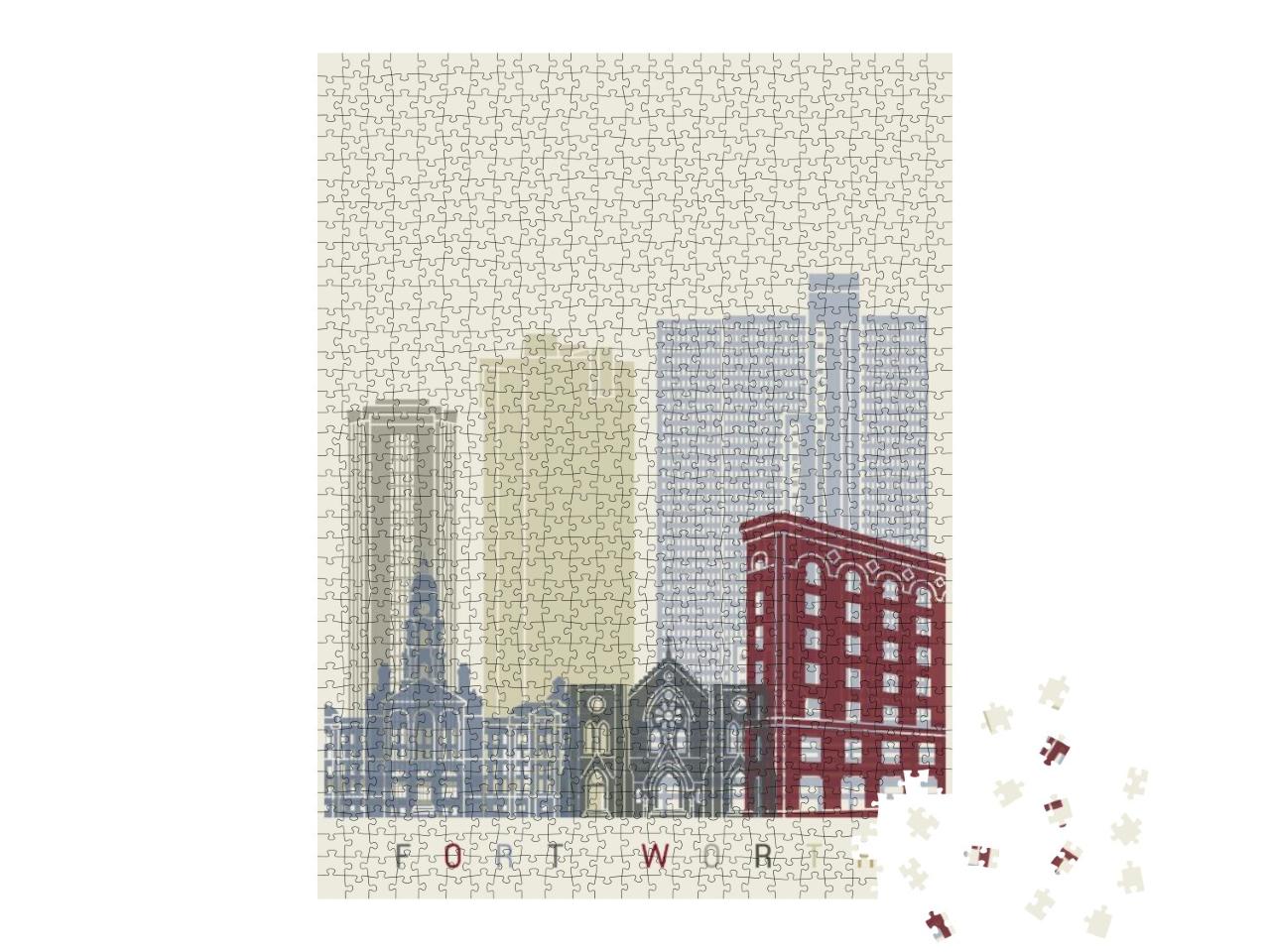 Fort Worth Skyline Poster in Editable Vector File... Jigsaw Puzzle with 1000 pieces