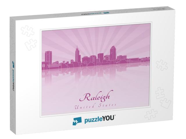 Raleigh Skyline in Purple Radiant Orchid in Editable Vect... Jigsaw Puzzle