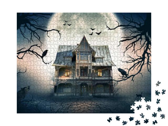 Haunted House with Full Moon in the Background. Haunted H... Jigsaw Puzzle with 1000 pieces