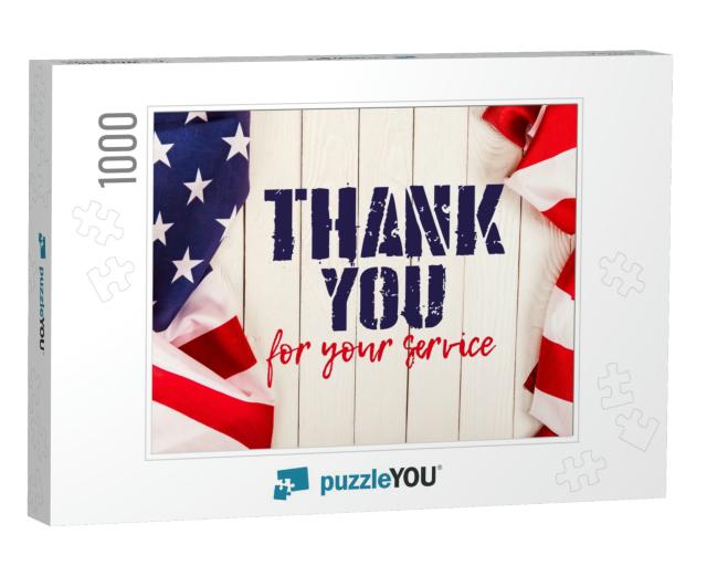 Top View of American Flags & Thank You for Your... Jigsaw Puzzle with 1000 pieces