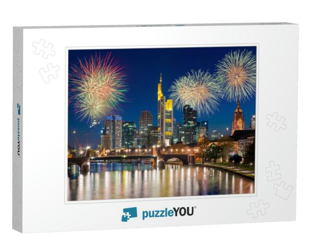 City of Frankfurt Am Main Skyline At Night with Firework... Jigsaw Puzzle
