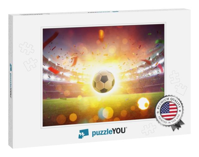 Floating Soccer Ball At the Football Stadium with Smoke &... Jigsaw Puzzle