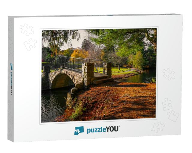 Forest Footpath with Stone Bridge Over the Brook in Autum... Jigsaw Puzzle