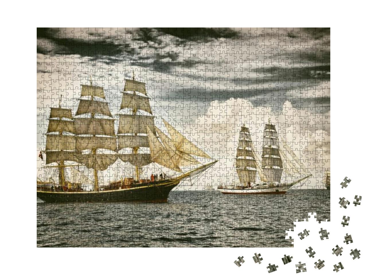 Sailing Ships Under Sail. Toned Image & Blur. Retro Style... Jigsaw Puzzle with 1000 pieces
