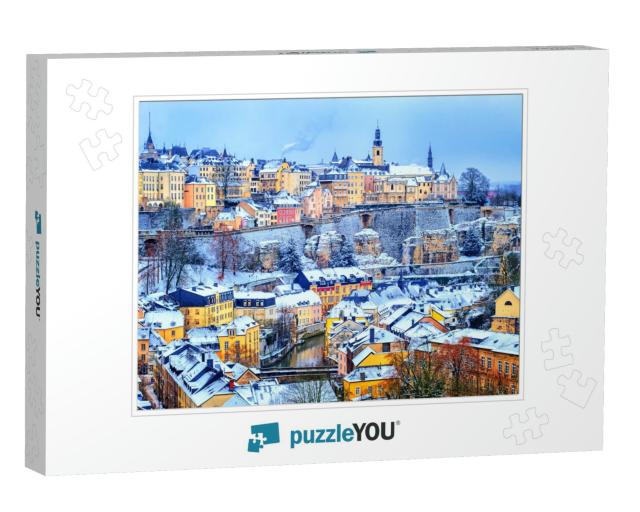 Old Town of Luxembourg City Snow White in Winter, Europe... Jigsaw Puzzle