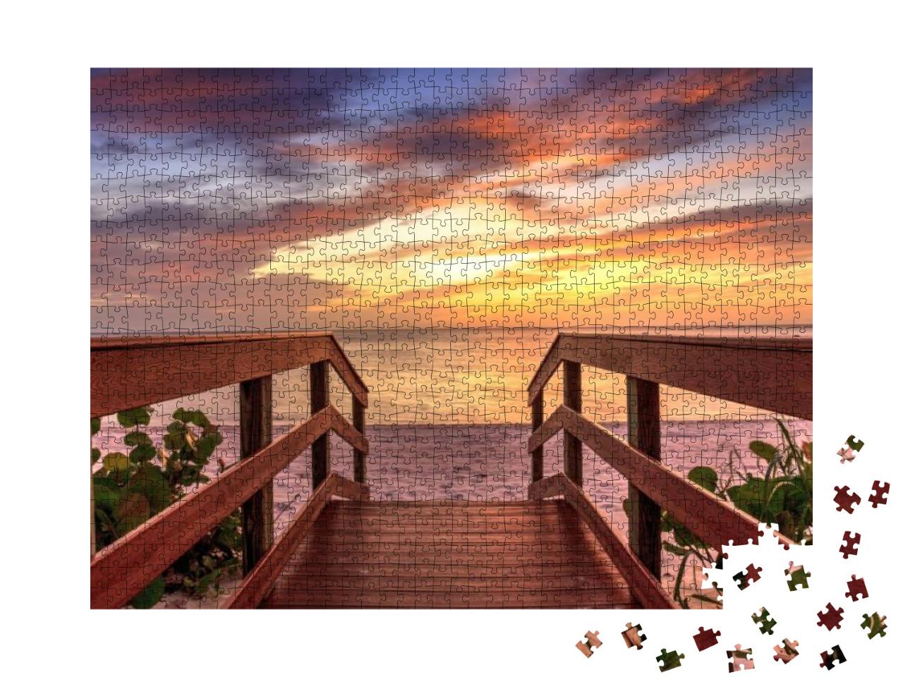 Boardwalk Leading to a Sunset Over North Gulf Shore Beach... Jigsaw Puzzle with 1000 pieces