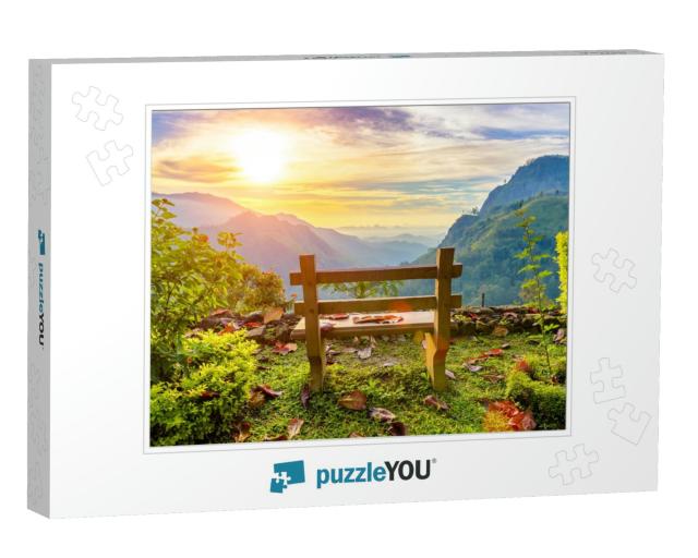 A Bench with a View of the Beautiful Mountain Valley At D... Jigsaw Puzzle