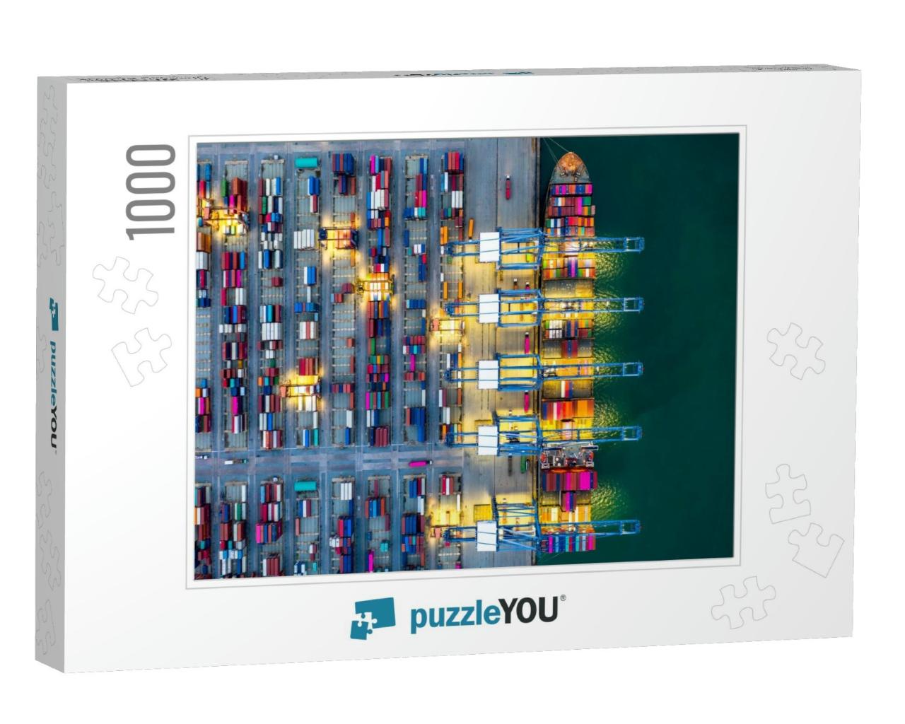 Container Ship Working At Night, Business Import Export L... Jigsaw Puzzle with 1000 pieces