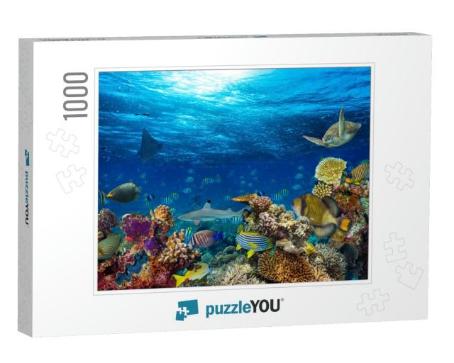 Underwater Coral Reef Landscape Background in the Deep Bl... Jigsaw Puzzle with 1000 pieces