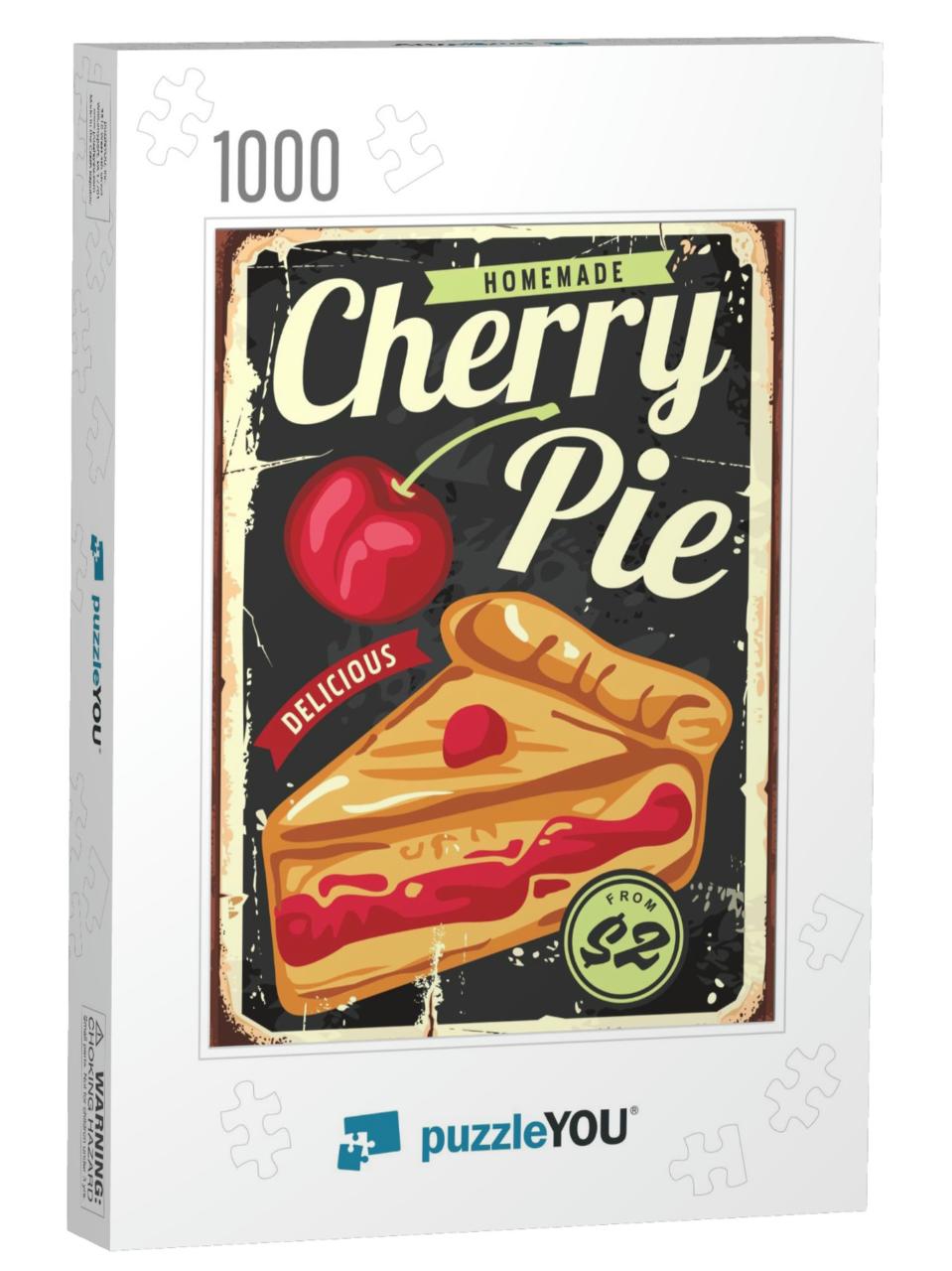 Homemade Cherry Pie Vintage Sign Decor Template. Retro Po... Jigsaw Puzzle with 1000 pieces