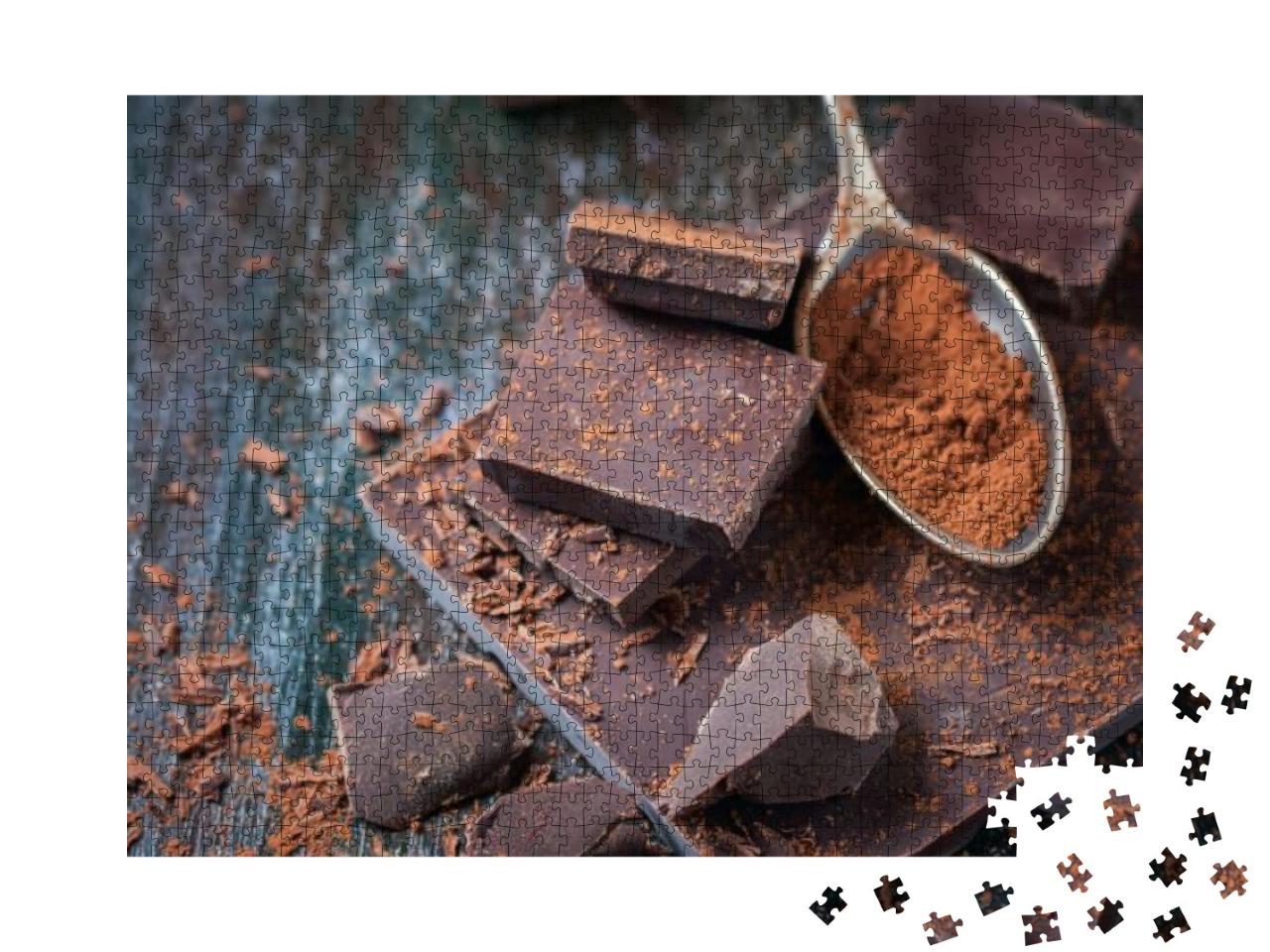 Dark Chocolate Over Wooden Background, Selective Focus... Jigsaw Puzzle with 1000 pieces