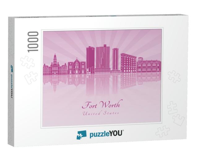 Fort Worth Skyline in Purple Radiant Orchid in Editable V... Jigsaw Puzzle with 1000 pieces