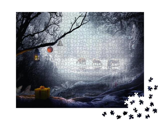 Shepherd in Winter Landscape Fantasy Forest Christmas The... Jigsaw Puzzle with 1000 pieces