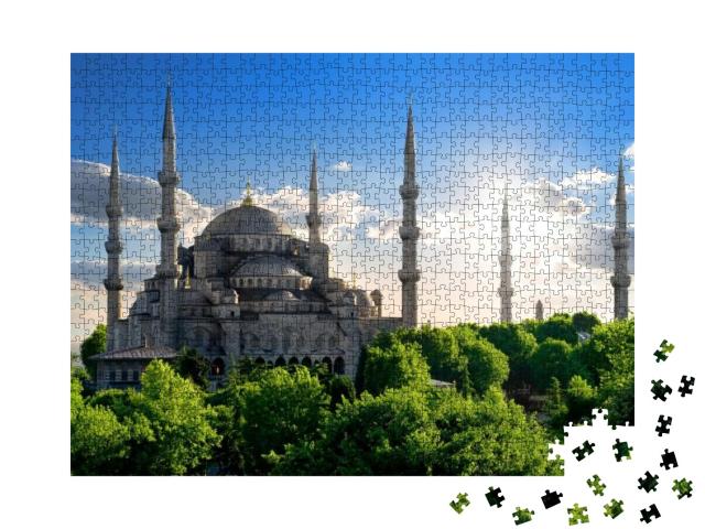 Famous Blue Mosque At Sunny Summer Day in Istanbul, Turke... Jigsaw Puzzle with 1000 pieces