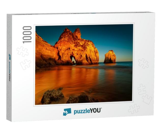 A Long Exposure, Golden Hour Sunset Picture of the Alvor... Jigsaw Puzzle with 1000 pieces