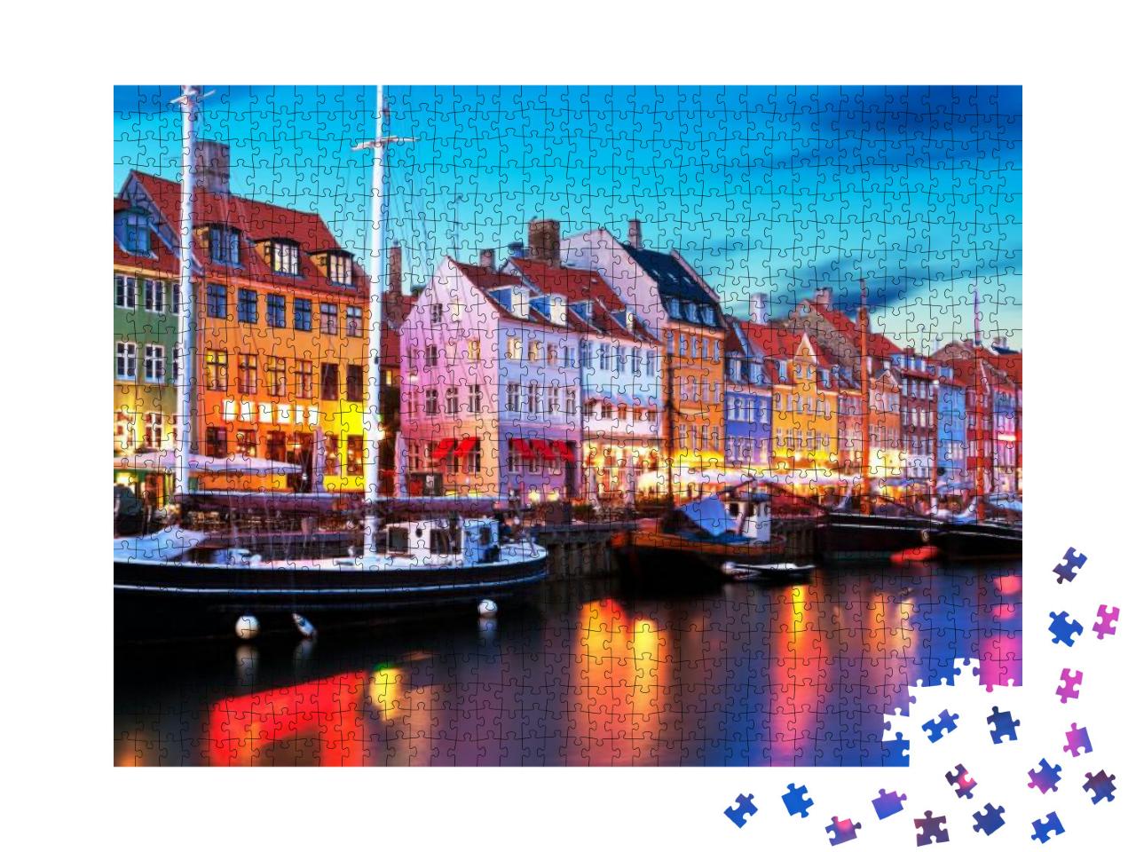 Scenic Evening Panorama of Famous Nyhavn Pier Architectur... Jigsaw Puzzle with 1000 pieces