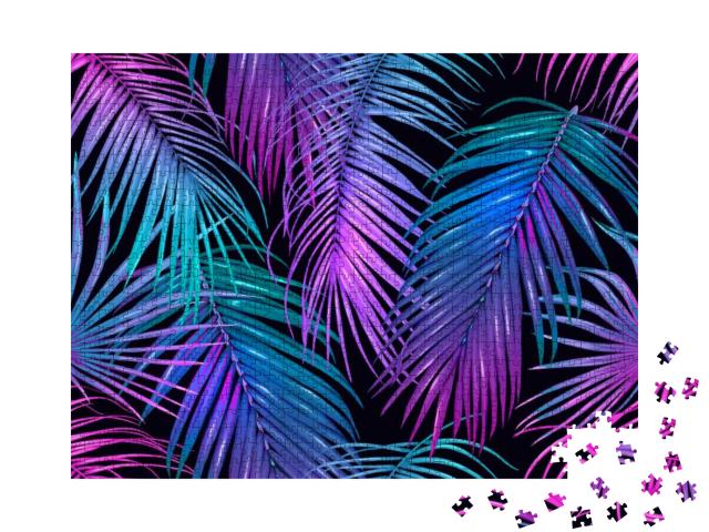 Tropic Leaves Seamless Pattern in Neon Colors. Colored Ve... Jigsaw Puzzle with 1000 pieces