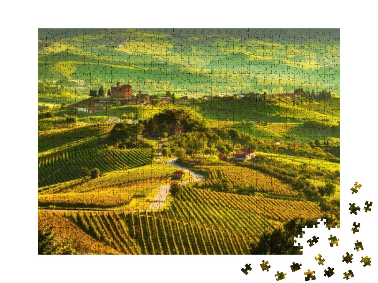 Langhe Vineyards Sunset Panorama, Grinzane Cavour, UNESCO... Jigsaw Puzzle with 1000 pieces