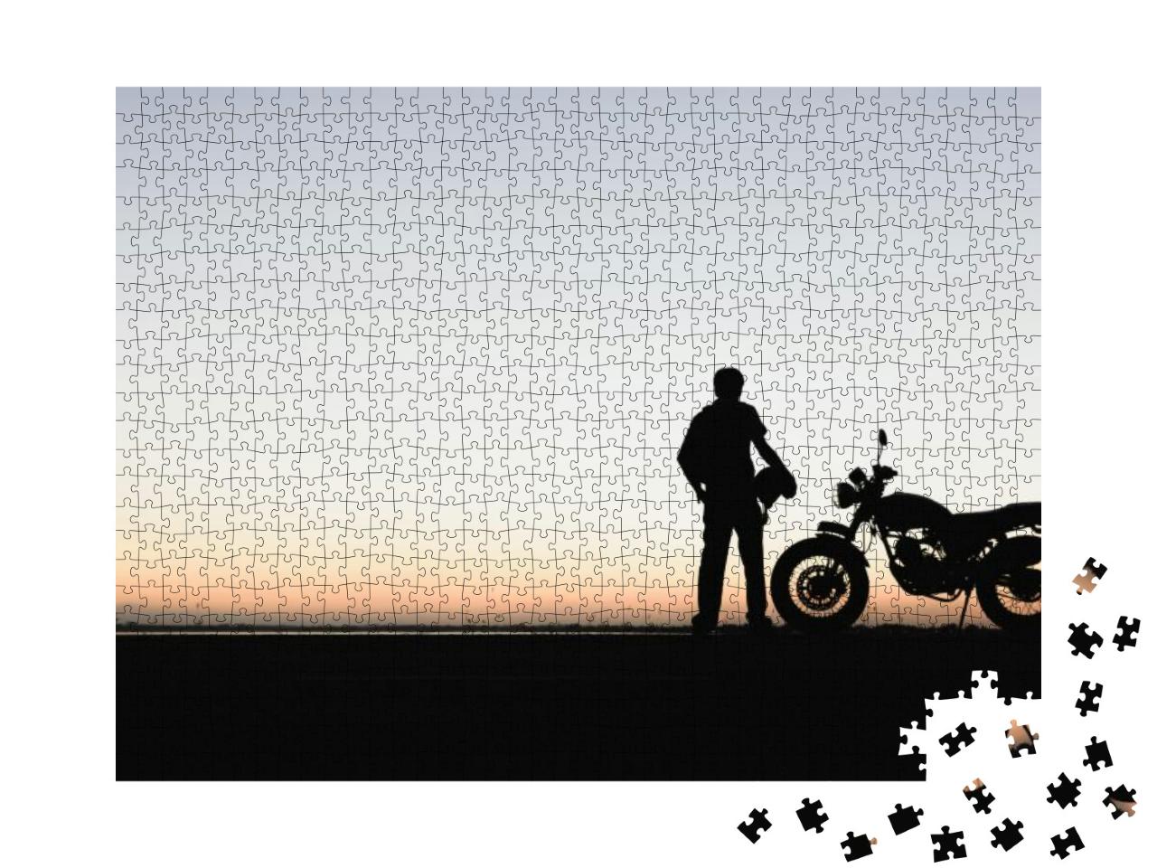 Biker Man & Motorcycle, Young Man Rider Trendy Motorbike... Jigsaw Puzzle with 1000 pieces