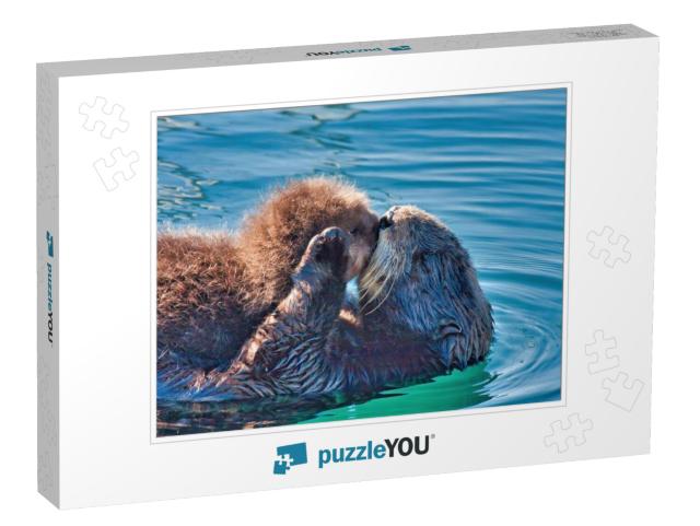 Mother Sea Otter Kissing Her Baby on the Lips... Jigsaw Puzzle