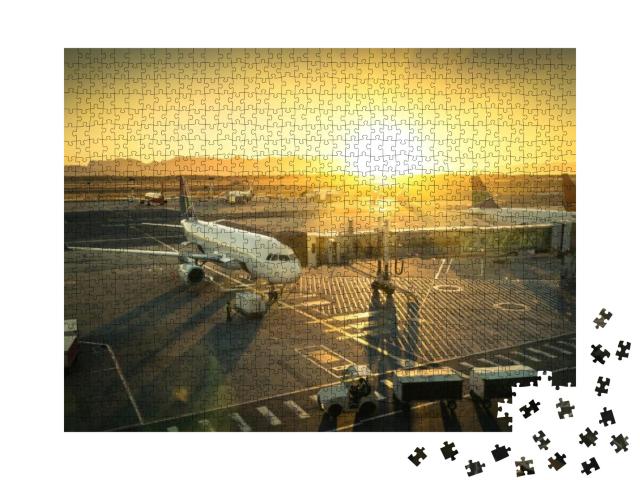 Airplane At the Terminal Gate Ready for Takeoff - Modern... Jigsaw Puzzle with 1000 pieces