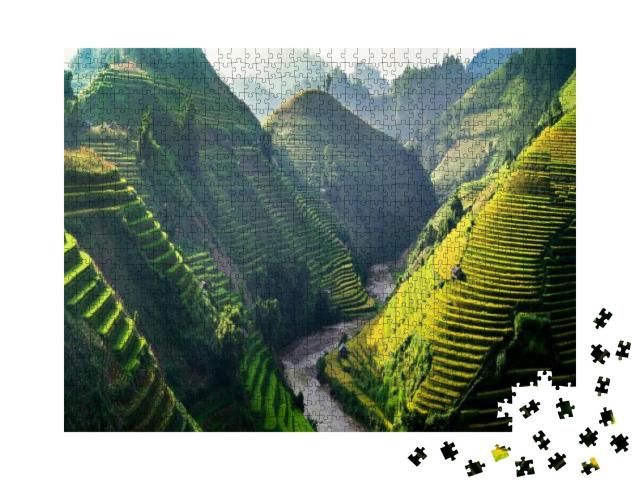 Sun Light on Terraces Rice Fields. Rice Fields in Northwe... Jigsaw Puzzle with 1000 pieces