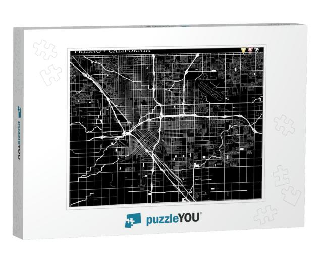 Simple Map of Fresno, California, Usa. Black & White Vers... Jigsaw Puzzle