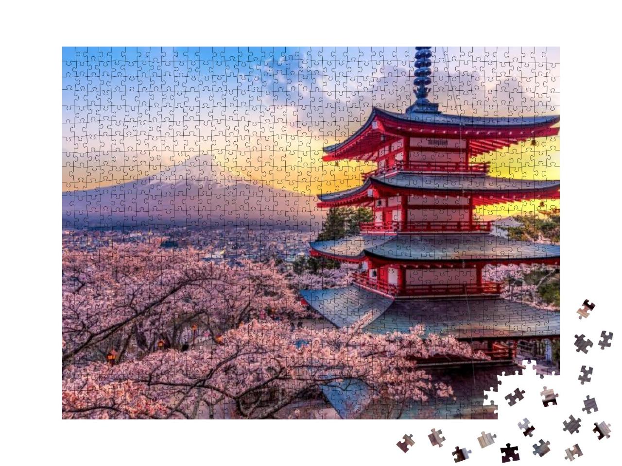 Fujiyoshida, Japan Beautiful View of Mountain Fuji & Chur... Jigsaw Puzzle with 1000 pieces