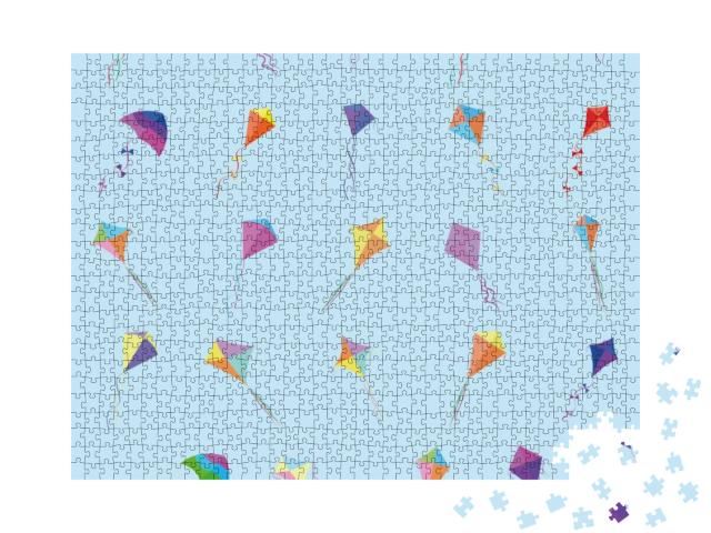 Abstract Cute Kites on a Blue Background... Jigsaw Puzzle with 1000 pieces