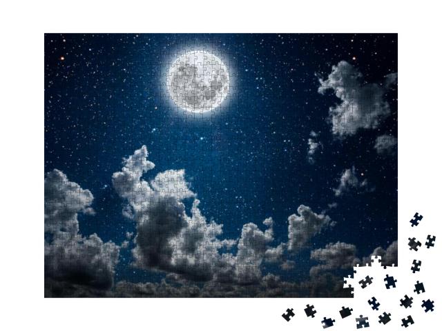 Backgrounds Night Sky with Stars & Moon & Clouds. Element... Jigsaw Puzzle with 1000 pieces