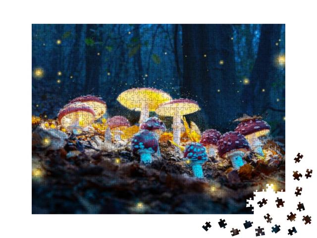 Mystical Fly Agarics Glow in a Mysterious Dark Forest. Fa... Jigsaw Puzzle with 1000 pieces