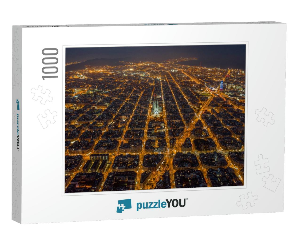 Aerial Night View of Barcelona Example Residential Distri... Jigsaw Puzzle with 1000 pieces