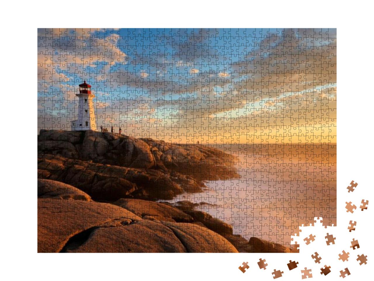 Light House At Peggy Cove At Sunset, Nova Scotia, Canada... Jigsaw Puzzle with 1000 pieces