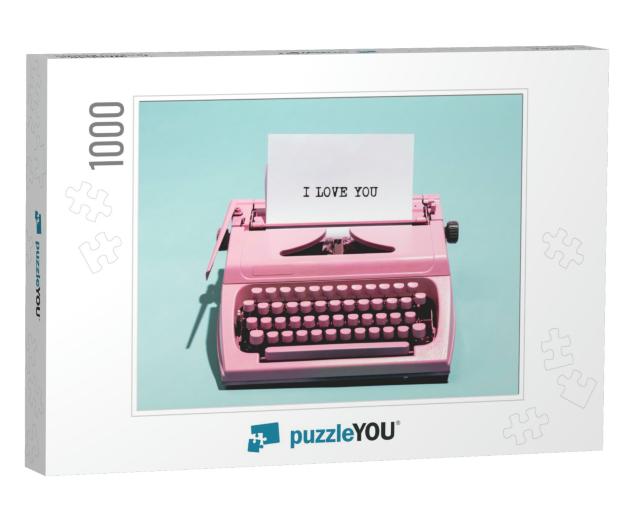 Pink Vintage Typewriter with a White Sheet of Paper & I L... Jigsaw Puzzle with 1000 pieces