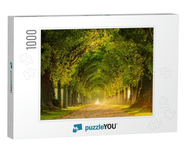 Tunnel-Like Avenue of Linden Trees, Tree Lined Footpath T... Jigsaw Puzzle with 1000 pieces