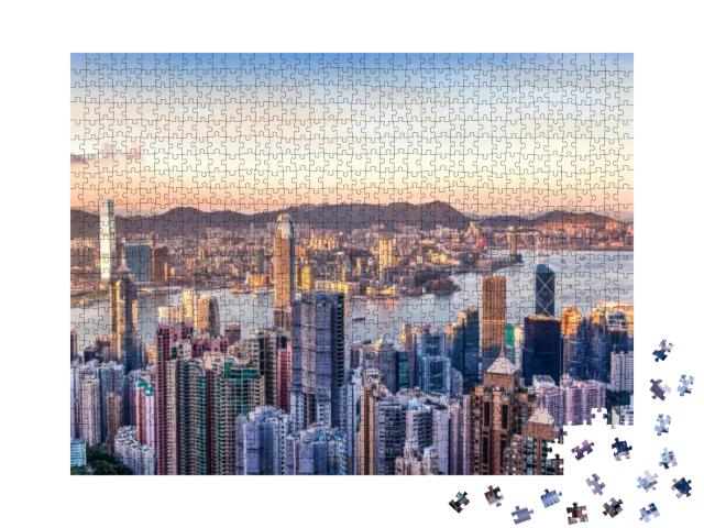 Sunset Over Victoria Harbor as Viewed Atop Victoria Peak... Jigsaw Puzzle with 1000 pieces
