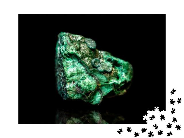 Green Rough Malachite Mineral Stone in Front of Black Bac... Jigsaw Puzzle with 1000 pieces