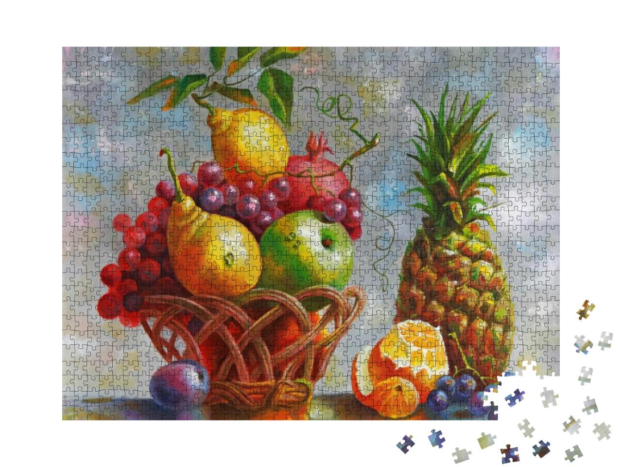 Artwork. Still Life with Pineapple. Painting Canvas, Oil... Jigsaw Puzzle with 1000 pieces