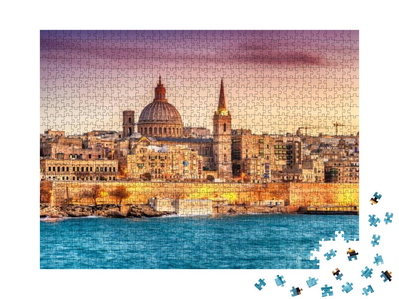 Valletta, Malta Skyline from Marsan's Harbor At Sunset... Jigsaw Puzzle with 1000 pieces