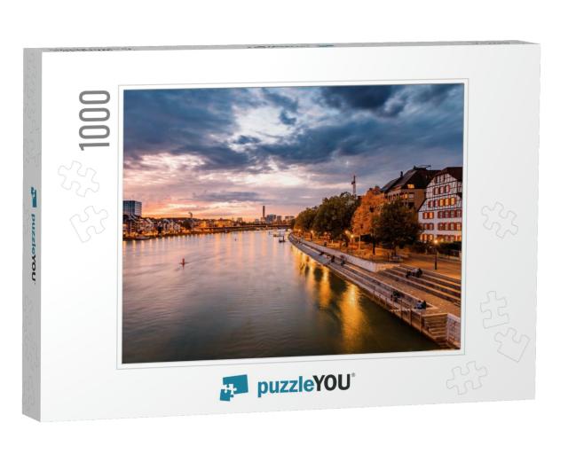Basel, Switzerland. View Over Rhine River At Basel City D... Jigsaw Puzzle with 1000 pieces