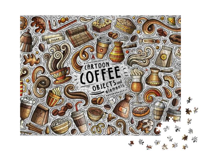 Colorful Vector Hand Drawn Doodle Cartoon Set of Coffee T... Jigsaw Puzzle with 1000 pieces