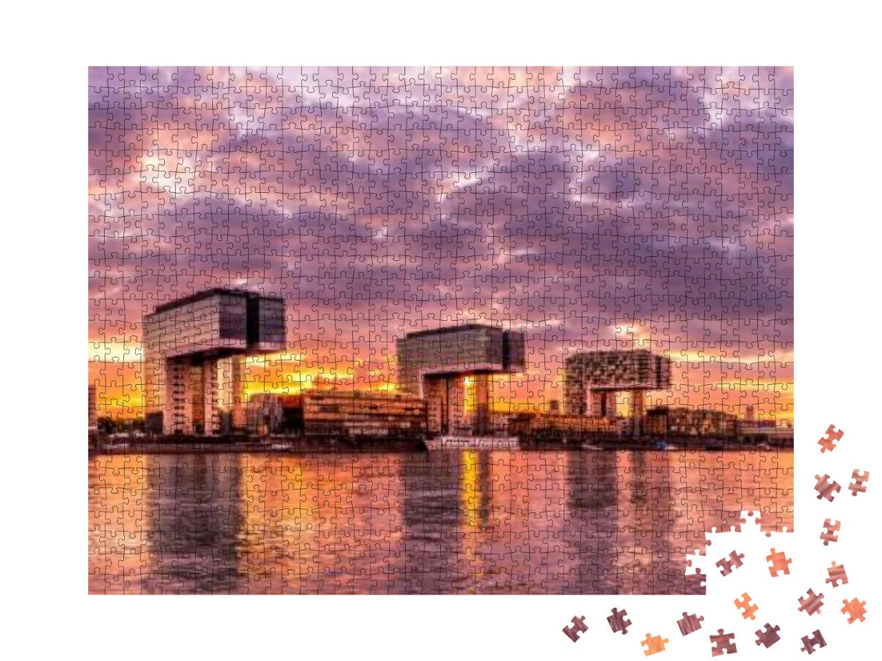 Panorama Cologne Crane House Kranhaus & Bridge... Jigsaw Puzzle with 1000 pieces