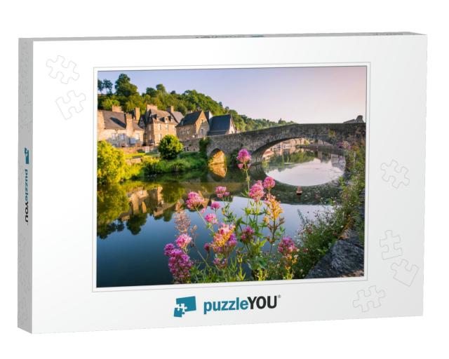 Dinan Old Medieval Bridge & Stone Houses Reflecting in Ra... Jigsaw Puzzle