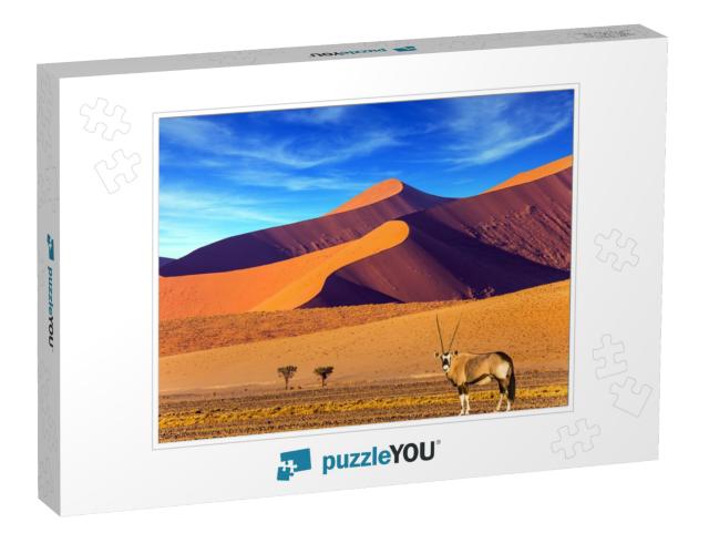 Sunset in Most Ancient in the World Namib Desert. Oryx St... Jigsaw Puzzle