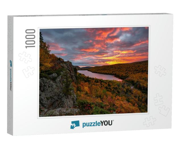 A Fiery Sunrise Over Lake of the Clouds, Porcupine Mounta... Jigsaw Puzzle with 1000 pieces